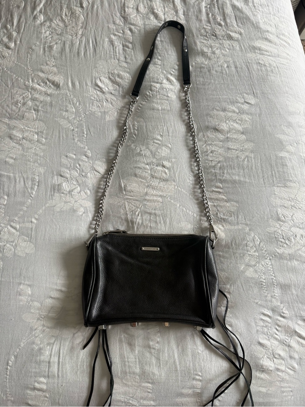 Rebecca Minkoff Black Leather Crossbody with Silver Chain